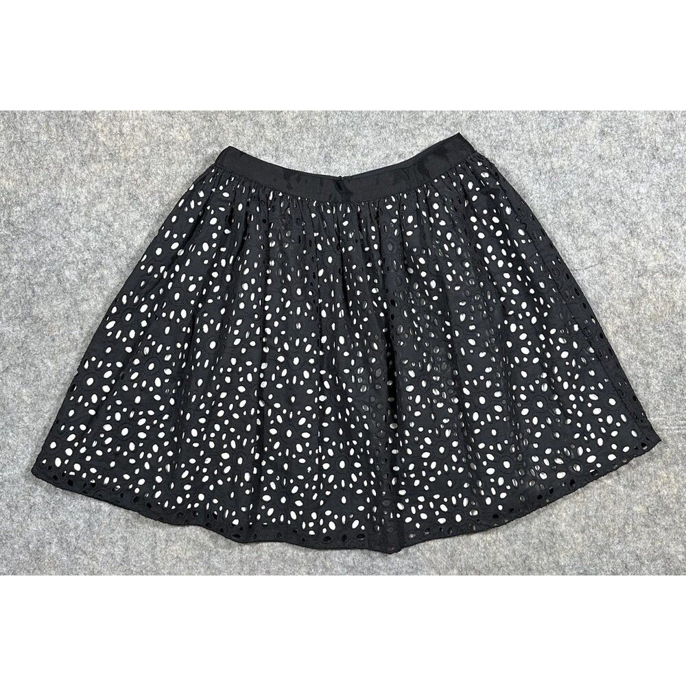 Reiss Belle Eyelet Lace Skirt Women’s 2 Black White Lined Zipper A-Line Preppy